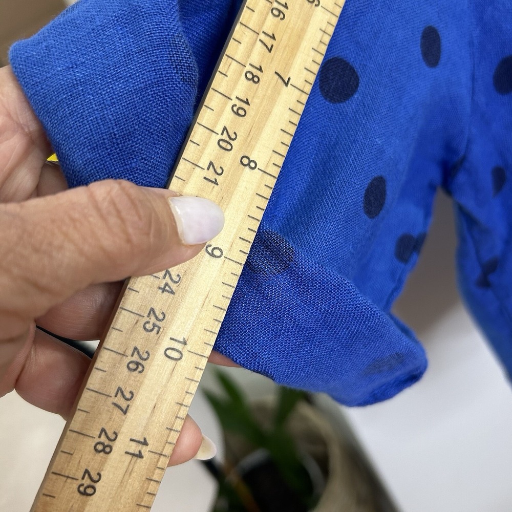 Made In Italy Top Women Medium‎ Blue Button Down Shirt Polka Dots Pocket Linen - Picture 9 of 9
